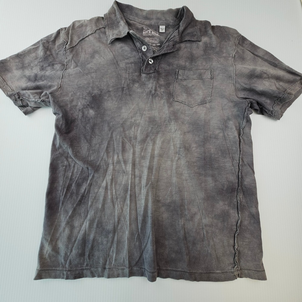 Klovis Mens XL Acid Wash Polo Shirt Grey Distressed Grunge Skater Streetwear Y2K